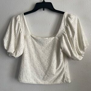 Catherine Malandrino Cream Eyelet Puff Sleeve Blouse